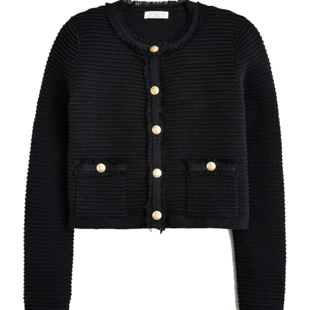 JCrew Emilie Sweater Lady Jacket – Black Textured Cotton Blend – Size L